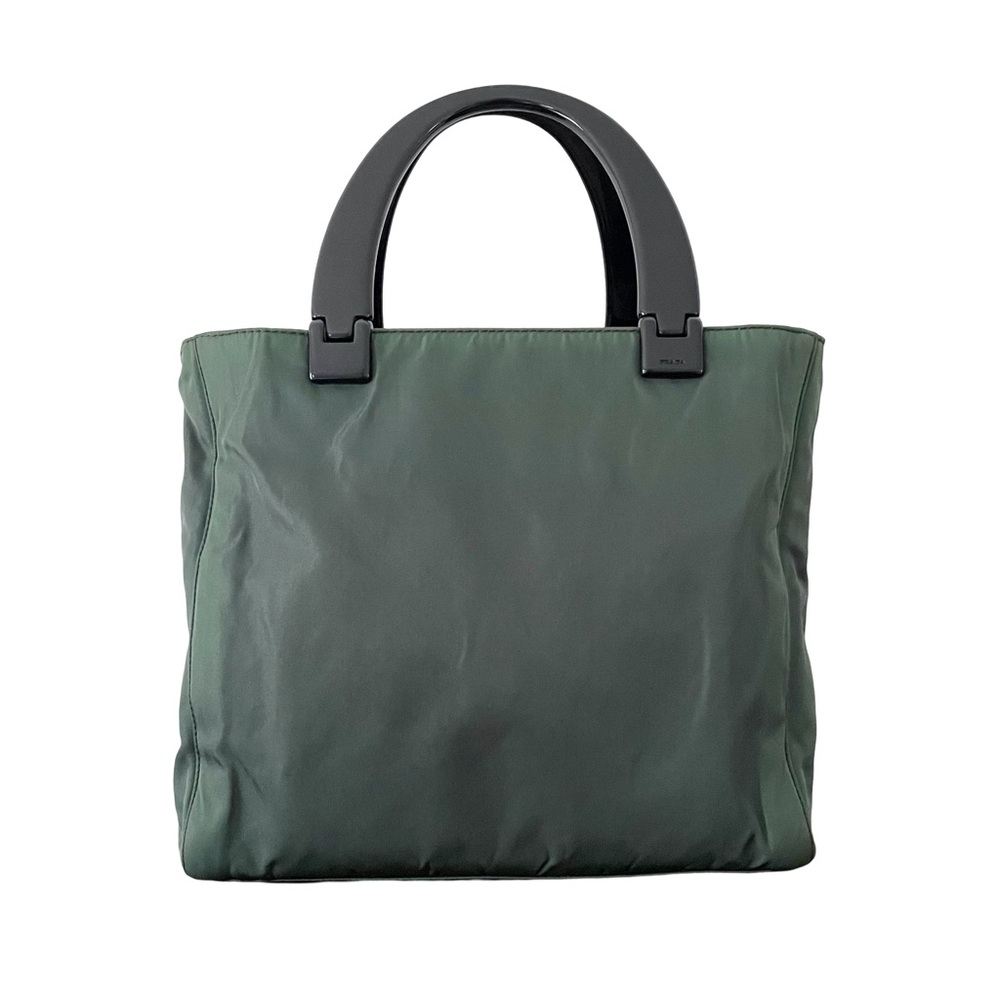 Prada green nylon black plexi handle vintage 90s tote bag - Picture 2 of 11